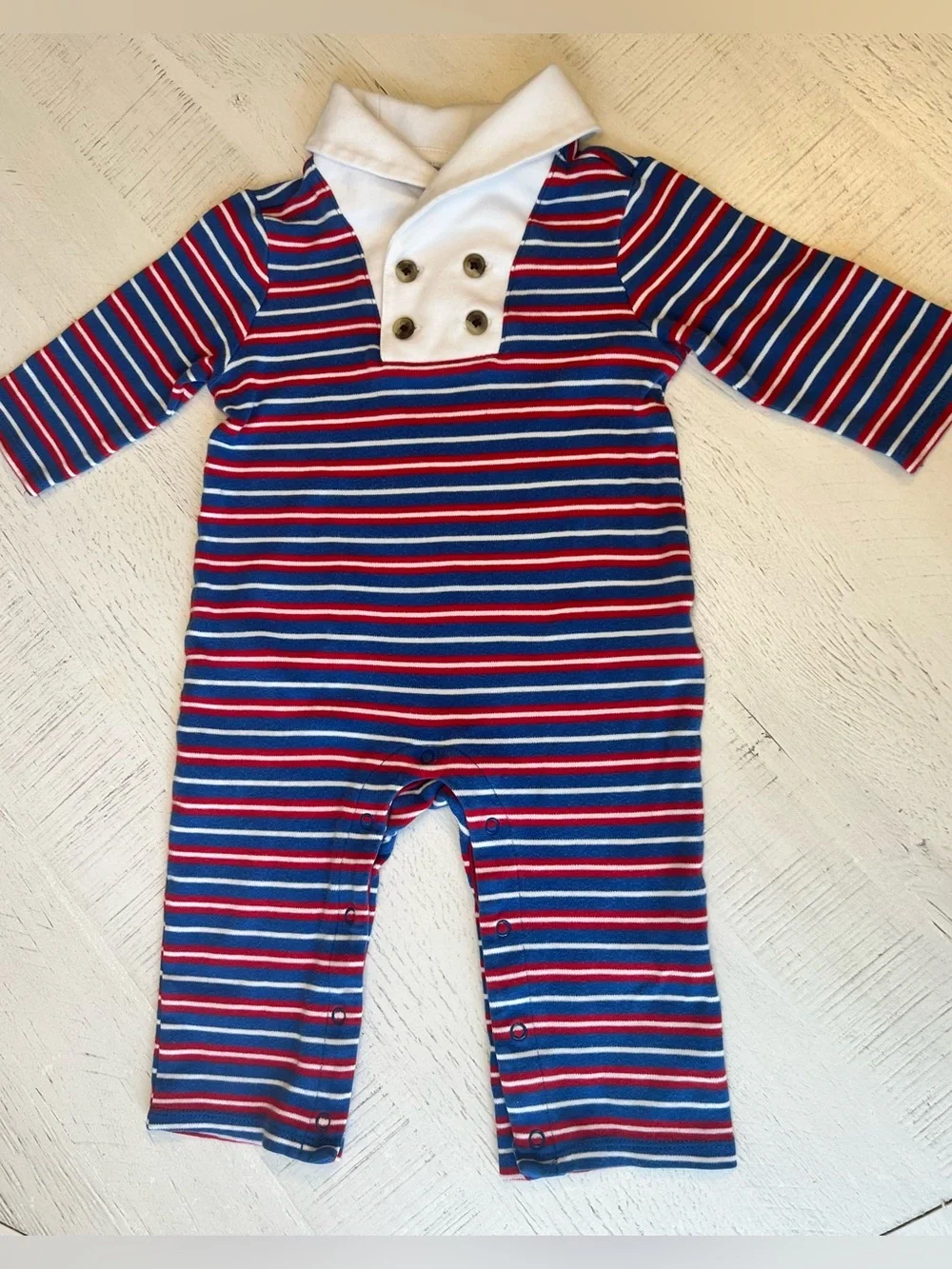 Janie and Jack Red, Blue & White Striped Sailor One-Piece